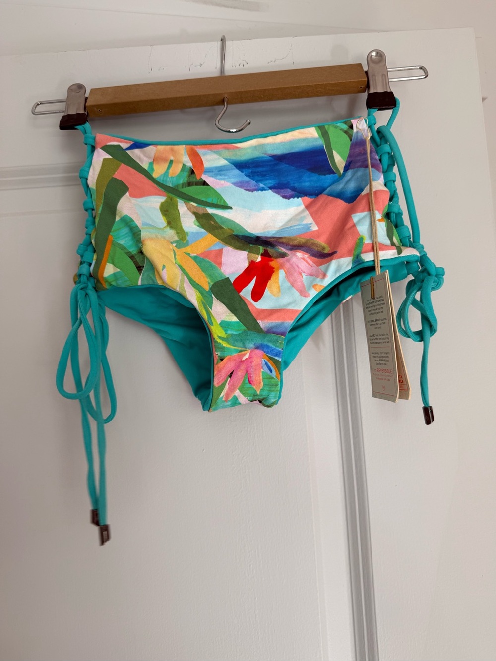 Maaji Teal Reversible Tropical Floral High-Waist Bikini Bottom